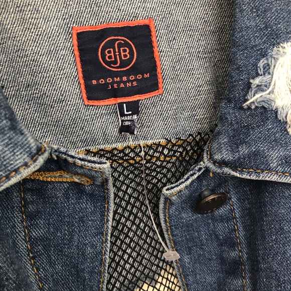 BOOM BOOM JEANS Womens Large Denim Jean Jacket Fishnet Cutouts Destroyed NWOT - Picture 5 of 14